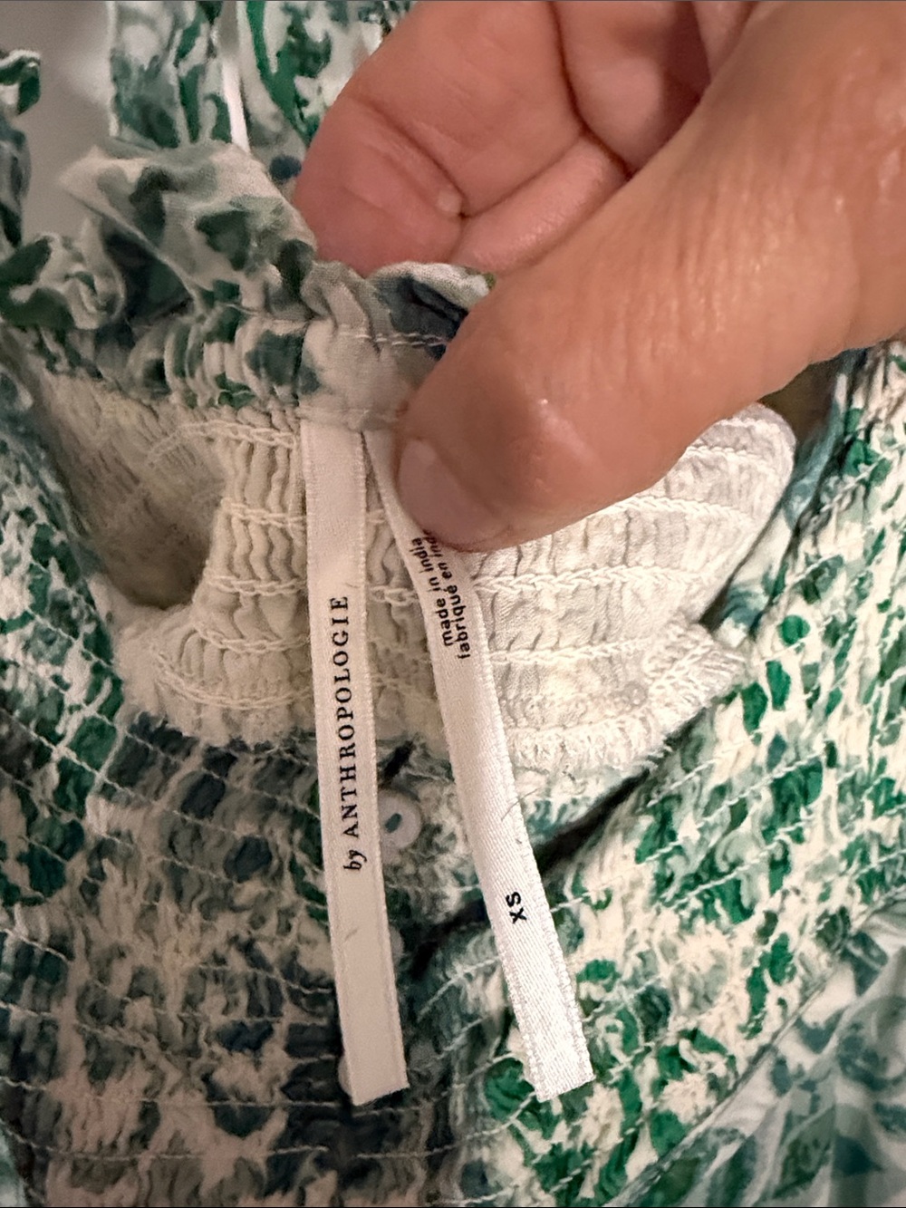Anthropologie Green-White Smocked Square-Neck Midi Dress - Picture 7 of 9
